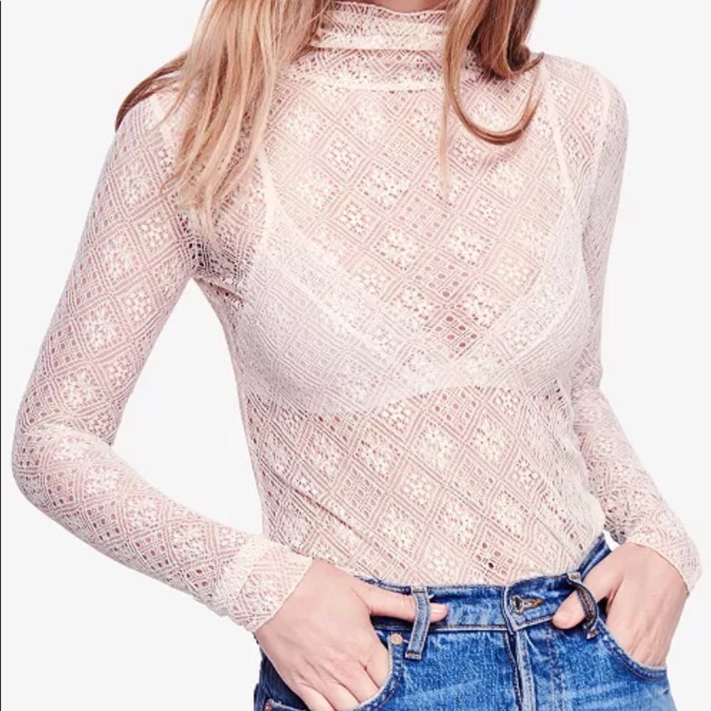 Brand New Free People Cream Lace Turtleneck